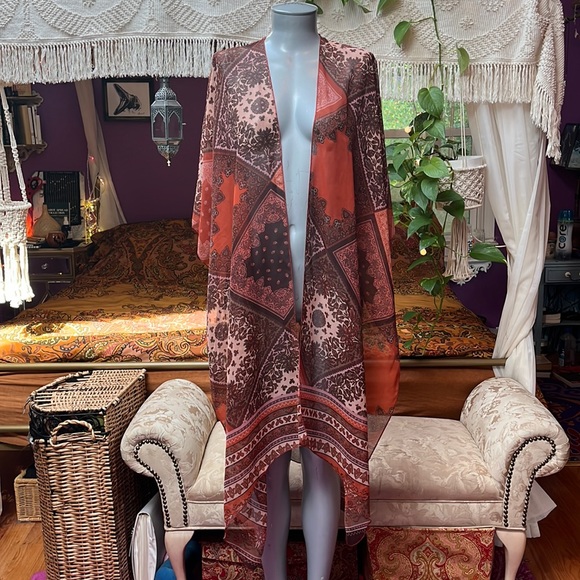 est. 1946 Other - Boho hippie Orange / brown paisley sheer kimono kafton robe